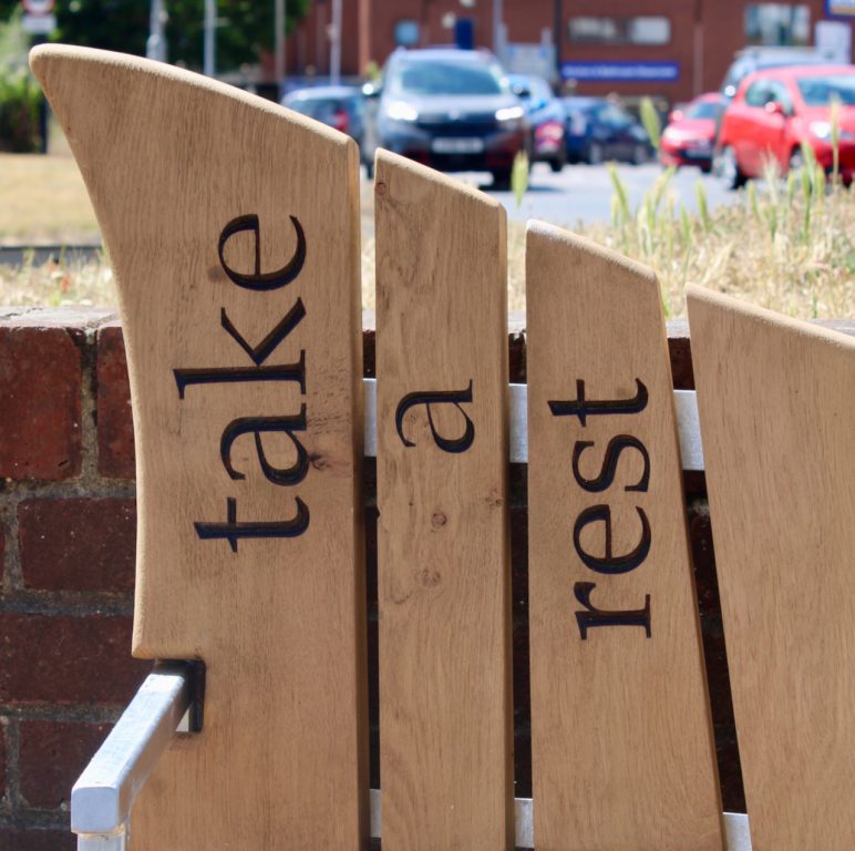 oak and galvanised steel bench