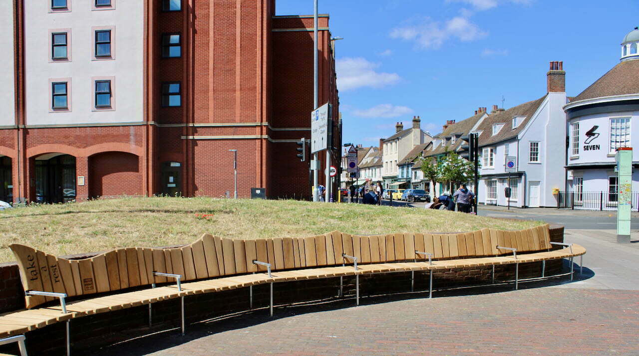 oak and galvanised steel bench