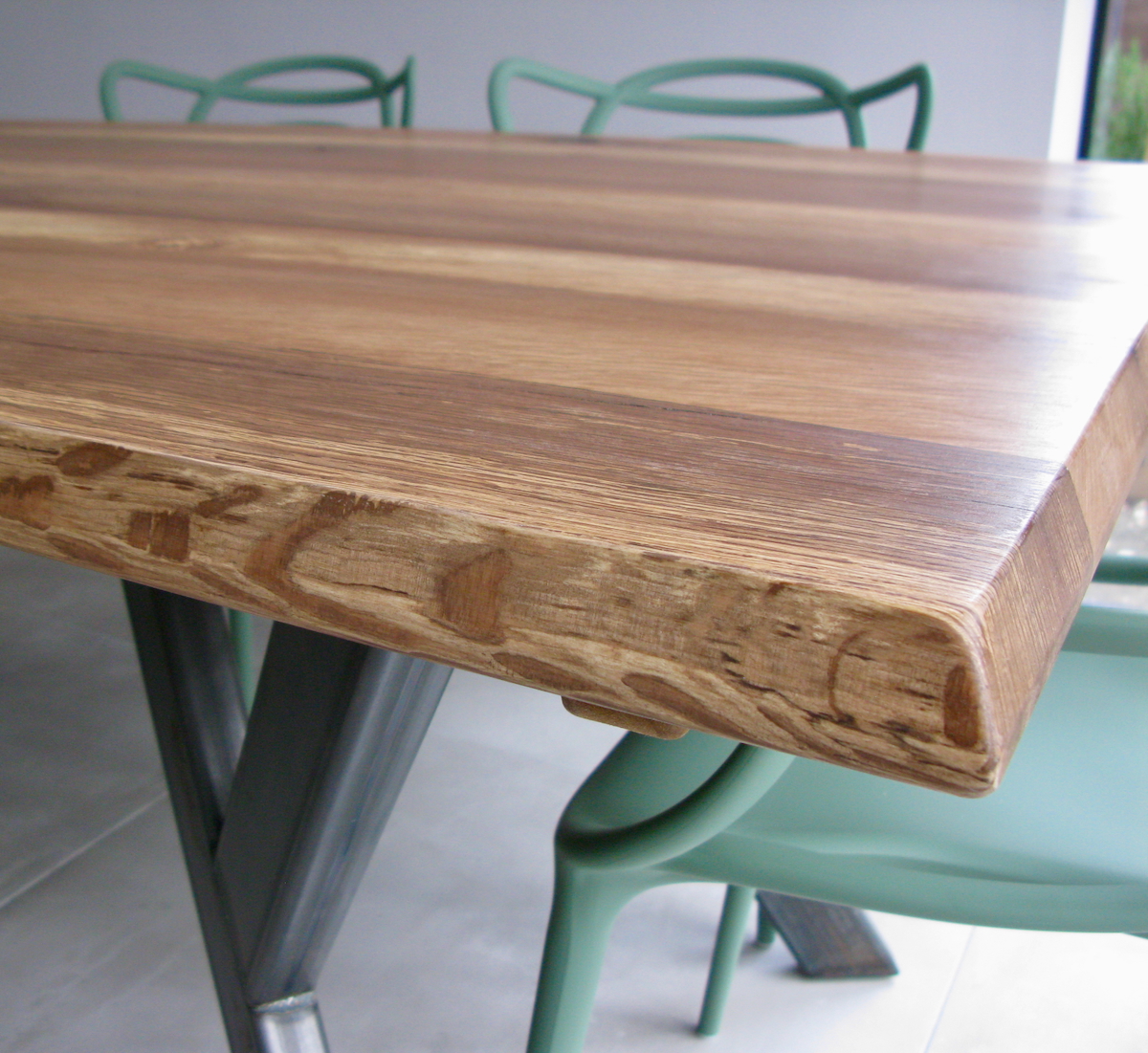 holm oak dining table with steel legs
