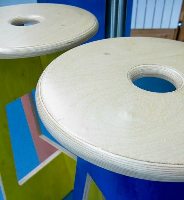 tripod stools in stained birch ply